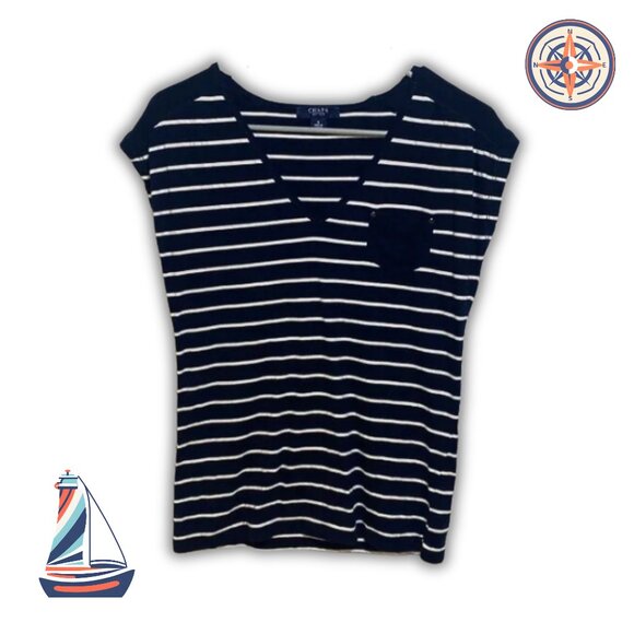 Chaps Blue & White Nautical Striped Tee Shirt Size Small - Picture 1 of 4